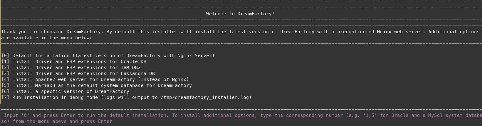 DreamFactory Installer Options