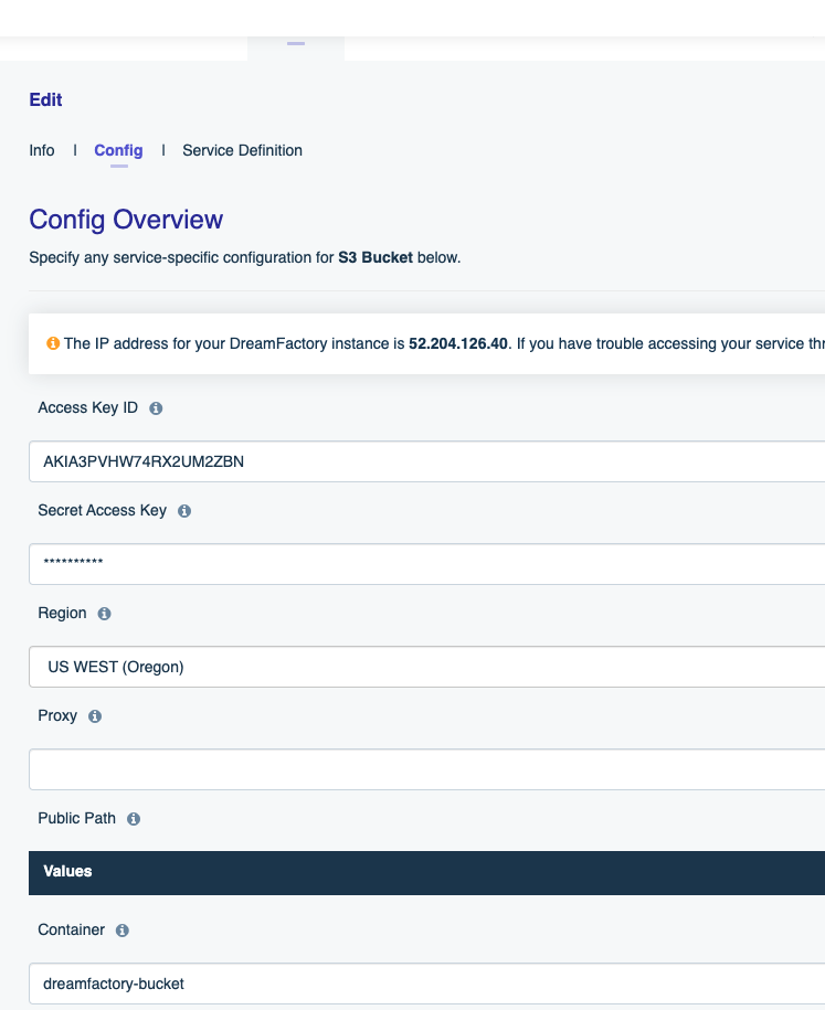 AWS S3 API Config Screen