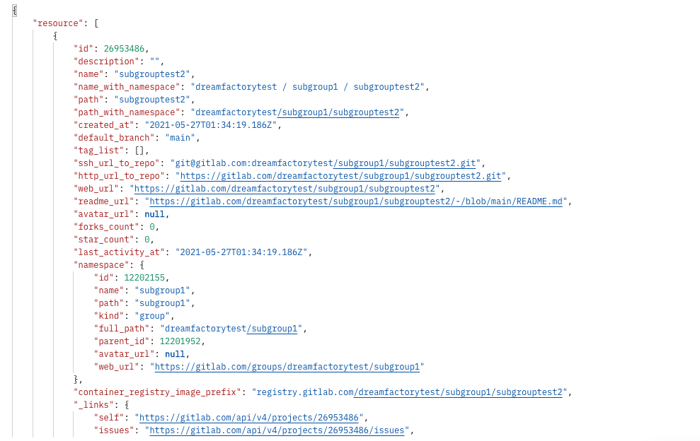 JSON response of a gitlab API GET Request