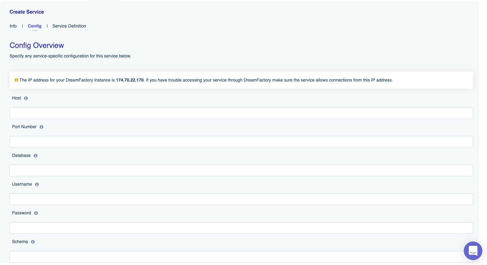 MySQL Service Configuration Screen