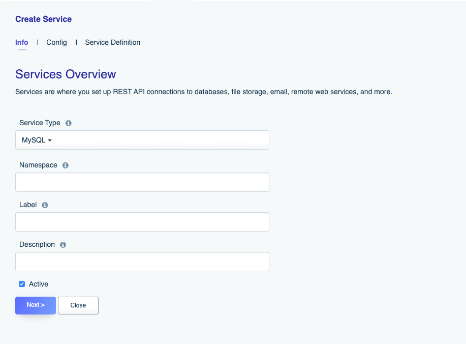 MySQL Service Information Screen